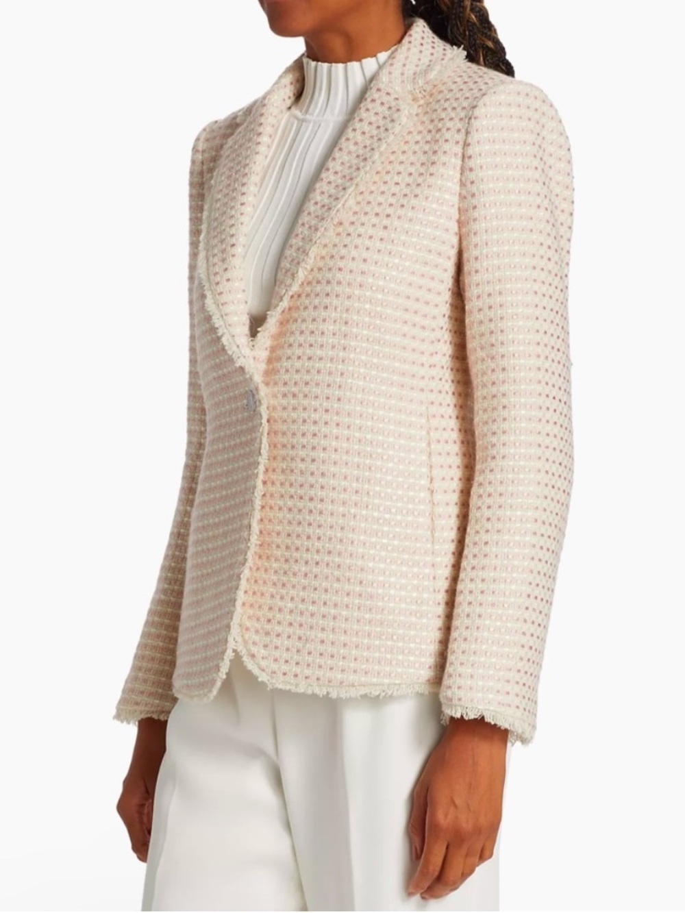 Elie Tahari Wool Blend Tweed One Button Nora Blazer in Light Pink - Picture 6 of 12